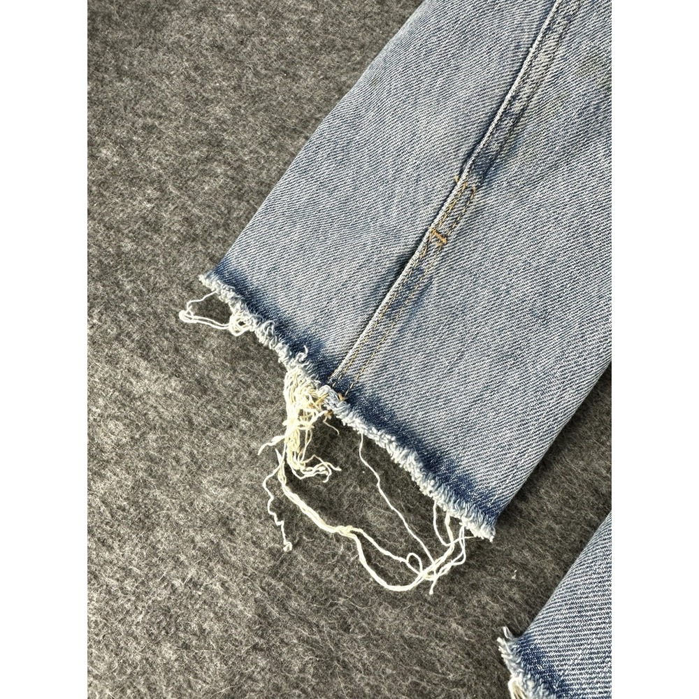 ZARA Jean Jacket Womens Medium Denim Cropped Grunge Collarless Raw Hem - Picture 5 of 10